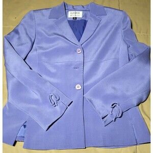 Vintage 90s 100% Silk ASL Petite 4P Womens Periwinkle Blue Skirt Suit Classic